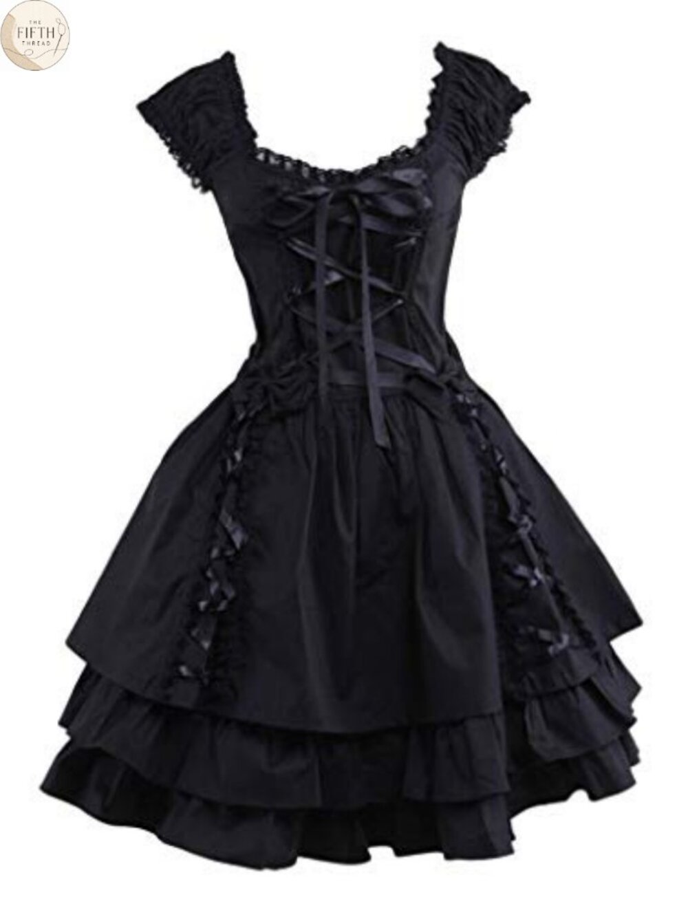 Womens Gothic Lolita Lace-Up Cosplay Costume Dress Knee-Length
